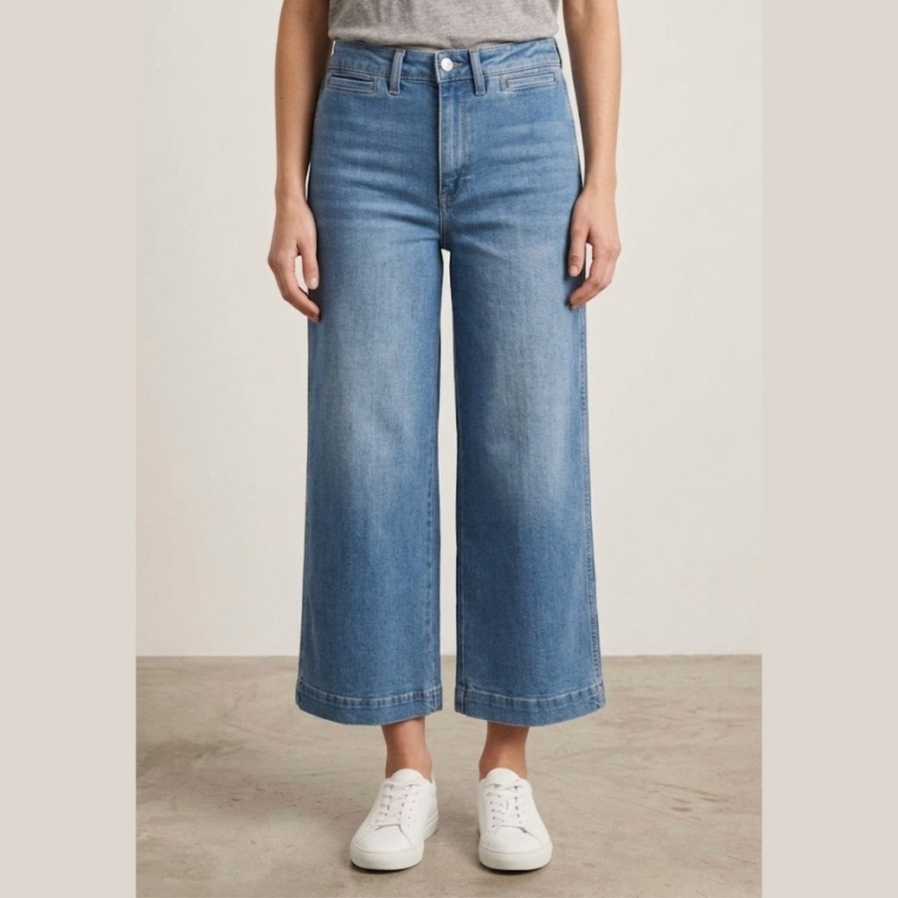 OAT New York Womens 6/28 Jeans Wide‎ Leg High Rise Denim Cropped Boho Coastal